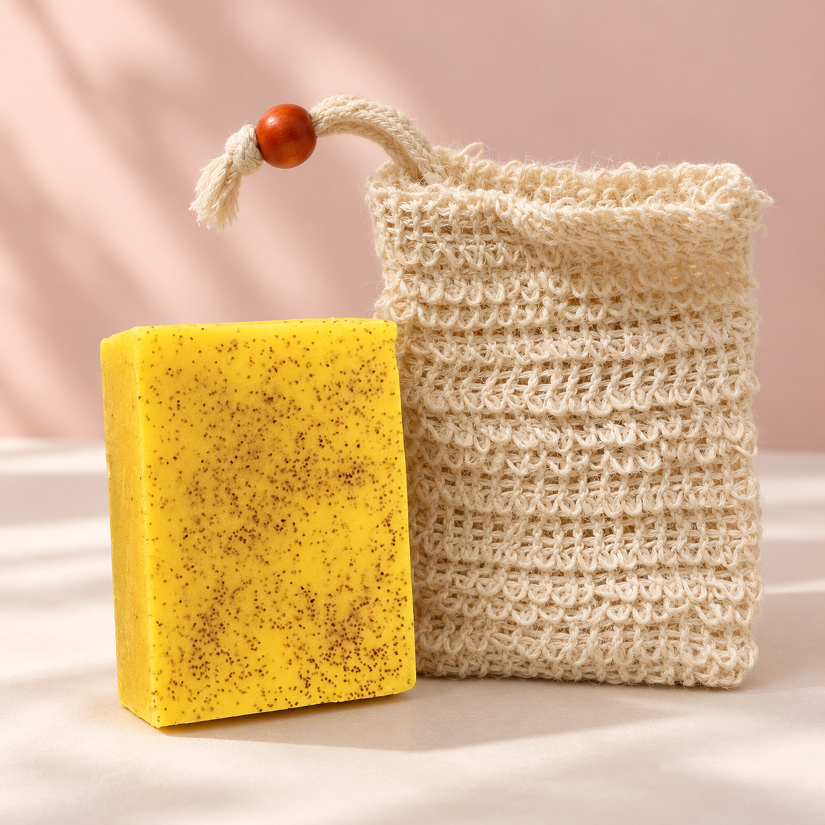 Savon 100 g et filet porte-savon inclus — mise en scène à partir des photos du produit